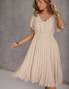 new collection Rochie Evazată Bej cu pliuri și decolteu în V Rissari