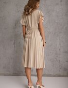 new collection Rochie Evazată Bej cu pliuri și decolteu în V Rissari