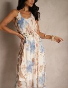 new collection Rochie Florală Bej Din plasă cu Viscoză Izurelia