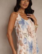new collection Rochie Florală Bej Din plasă cu Viscoză Izurelia