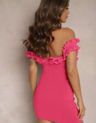 new collection Rochie Fucsia Mulată Mini cu croială tip spaniolă cu volane la decolteu Kaleitia