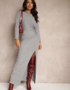 new collection Rochie Gri cu Viscoză Fir Metalic și Nod Asimetric Elloritia