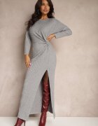 new collection Rochie Gri cu Viscoză Fir Metalic și Nod Asimetric Elloritia