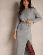 new collection Rochie Gri cu Viscoză Fir Metalic și Nod Asimetric Elloritia