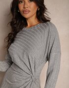 new collection Rochie Gri cu Viscoză Fir Metalic și Nod Asimetric Elloritia