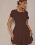 new collection Rochie Maro cu Croială Evazată cu Mânecă Scurtă Decorată cu Cusături Mepiza