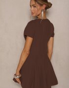 new collection Rochie Maro cu Croială Evazată cu Mânecă Scurtă Decorată cu Cusături Mepiza