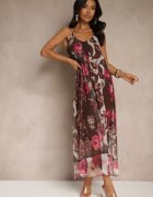 new collection Rochie Maro Florală din Plasă cu Viscoză Izurelia