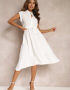 new collection Rochie Midi Albă cu nasturi și curea textilă Nylalik