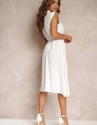 new collection Rochie Midi Albă cu nasturi și curea textilă Nylalik
