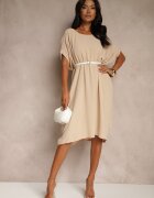 new collection Rochie Mini Bej cu Croială tip Liliac și Decolteu Rotund Maglia