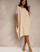 new collection Rochie Mini Bej cu Croială tip Liliac și Decolteu Rotund Maglia
