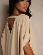 new collection Rochie Mini Bej cu Croială tip Liliac și Decolteu Rotund Maglia