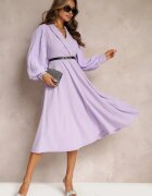 new collection Rochie mov evazată cu centură și mânecă lungă Malaiyah