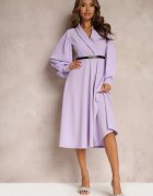 new collection Rochie mov evazată cu centură și mânecă lungă Malaiyah