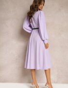new collection Rochie mov evazată cu centură și mânecă lungă Malaiyah
