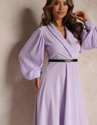new collection Rochie mov evazată cu centură și mânecă lungă Malaiyah