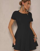 new collection Rochie Neagră cu croială evazată cu mânecă scurtă decorată cu cusături Mepiza