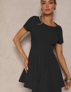 new collection Rochie Neagră cu croială evazată cu mânecă scurtă decorată cu cusături Mepiza