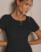 new collection Rochie Neagră cu croială evazată cu mânecă scurtă decorată cu cusături Mepiza