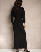 new collection Rochie neagră din vâscoză cu fir metalic și nod asimetric Elloritia