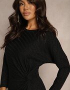 new collection Rochie neagră din vâscoză cu fir metalic și nod asimetric Elloritia