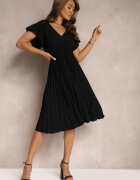 new collection Rochie Neagră Evazată cu Pliuri și Decolteu în V Rissari