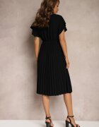 new collection Rochie Neagră Evazată cu Pliuri și Decolteu în V Rissari