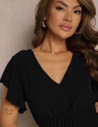 new collection Rochie Neagră Evazată cu Pliuri și Decolteu în V Rissari