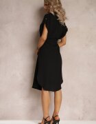 new collection Rochie Neagră Midi din viscoză cu nasturi ajustabilă cu șnur Blamise