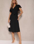 new collection Rochie Neagră Petrecută cu Poală Evazată și Legătură Decorativă Dannola