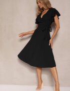 new collection Rochie Neagră Petrecută cu Poală Evazată și Legătură Decorativă Dannola