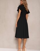new collection Rochie Neagră Petrecută cu Poală Evazată și Legătură Decorativă Dannola