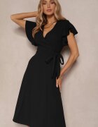 new collection Rochie Neagră Petrecută cu Poală Evazată și Legătură Decorativă Dannola