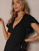 new collection Rochie Neagră Petrecută cu Poală Evazată și Legătură Decorativă Dannola