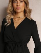 new collection Rochie Neagră Plisată cu curea din material Jaresa