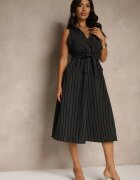 new collection Rochie neagră tip cămașă fără mâneci cu cordon legat Lideene