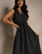 new collection Rochie neagră tip cămașă fără mâneci cu cordon legat Lideene