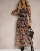 new collection Rochie Negru-Bej din plasă cu imprimeu leopard și jupon inclus Delithwen