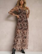new collection Rochie Negru-Bej din plasă cu imprimeu leopard și jupon inclus Delithwen