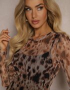 new collection Rochie Negru-Bej din plasă cu imprimeu leopard și jupon inclus Delithwen
