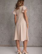 new collection Rochie petrecută bej cu tiv evazat și legătură decorativă Dannola