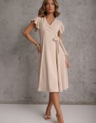 new collection Rochie petrecută bej cu tiv evazat și legătură decorativă Dannola