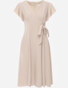 new collection Rochie petrecută bej cu tiv evazat și legătură decorativă Dannola