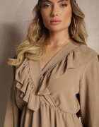 new collection Rochie petrecută bej închisă cu jabot decorată cu volane Melosia