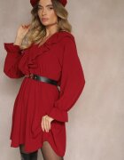 new collection Rochie Petrecută Bordo cu Jabor Decorată cu Volane Melosia