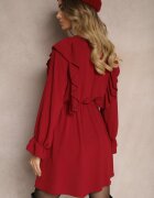 new collection Rochie Petrecută Bordo cu Jabor Decorată cu Volane Melosia