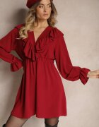 new collection Rochie Petrecută Bordo cu Jabor Decorată cu Volane Melosia
