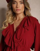 new collection Rochie Petrecută Bordo cu Jabor Decorată cu Volane Melosia