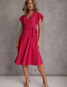 new collection Rochie petrecută Fucsia cu poale evazate și legătură decorativă Dannola